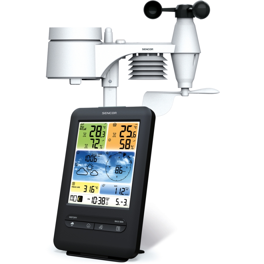 Sencor - Station météo professionnelle avec écran couleur LCD 1xCR2032 + 3xAA Wi-Fi