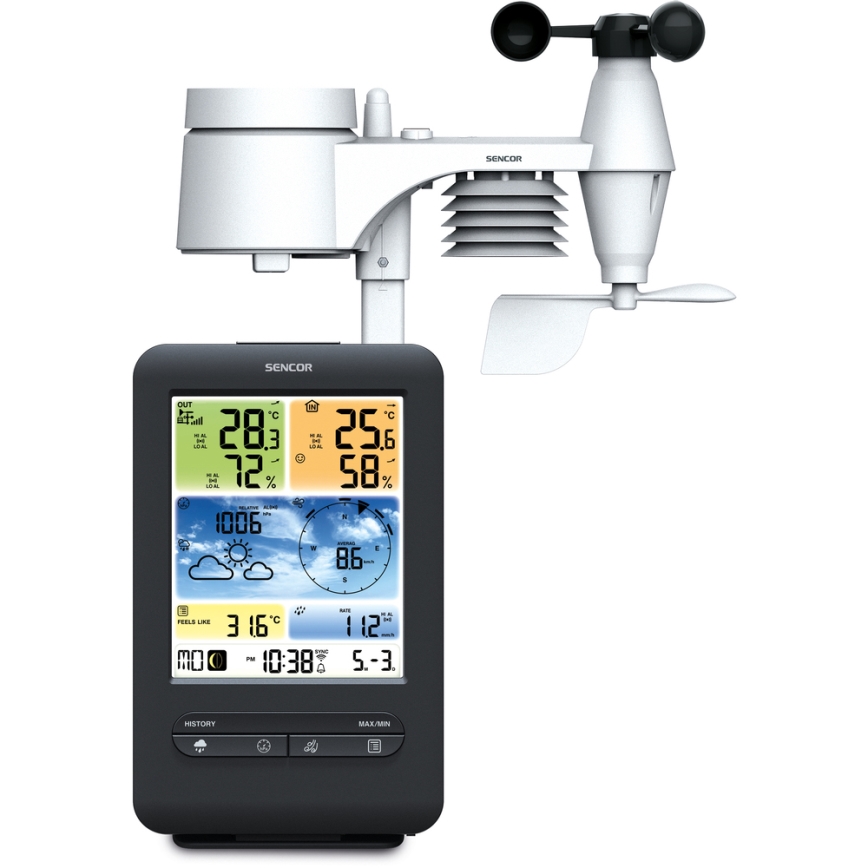 Sencor - Station météo professionnelle avec écran couleur LCD 1xCR2032 + 3xAA Wi-Fi