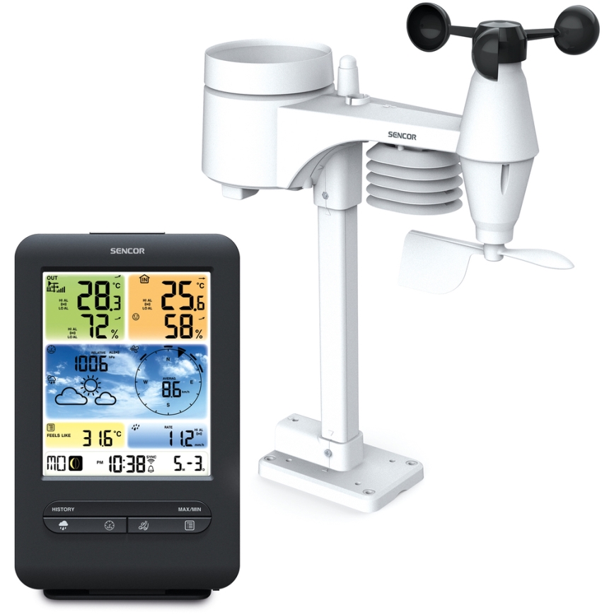 Sencor - Station météo professionnelle avec écran couleur LCD 1xCR2032 + 3xAA Wi-Fi