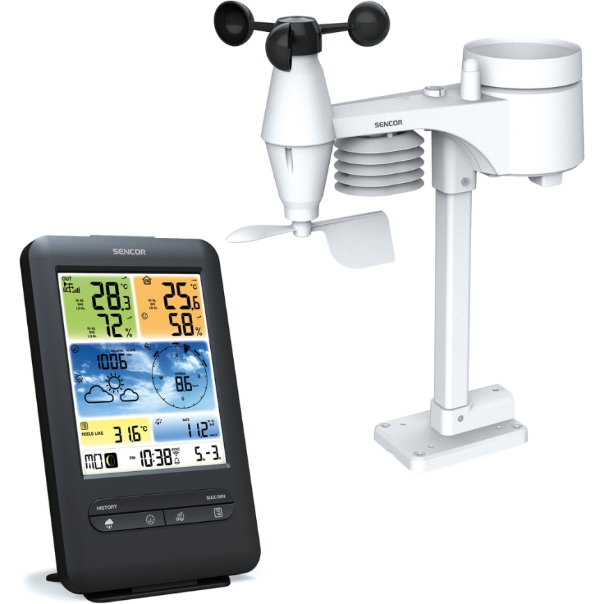 Sencor - Station météo professionnelle avec écran couleur LCD 1xCR2032 + 3xAA Wi-Fi