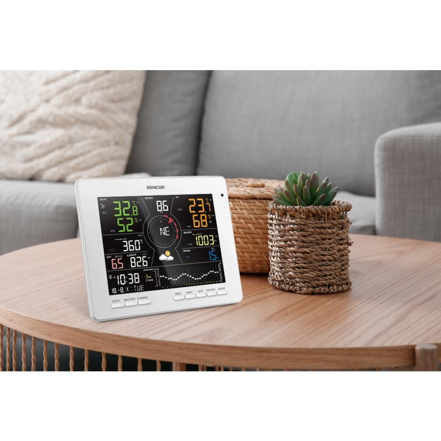 Sencor - Station météo professionnelle avec écran couleur LCD 5V 1xCR2032 + 3xAA + 2xAA Wi-Fi Tuya