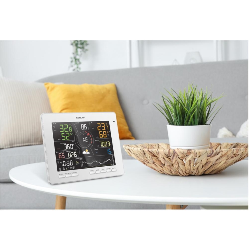 Sencor - Station météo professionnelle avec écran couleur LCD 5V 1xCR2032 + 3xAA + 2xAA Wi-Fi Tuya