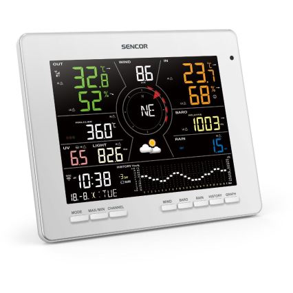 Sencor - Station météo professionnelle avec écran couleur LCD 5V 1xCR2032 + 3xAA + 2xAA Wi-Fi Tuya