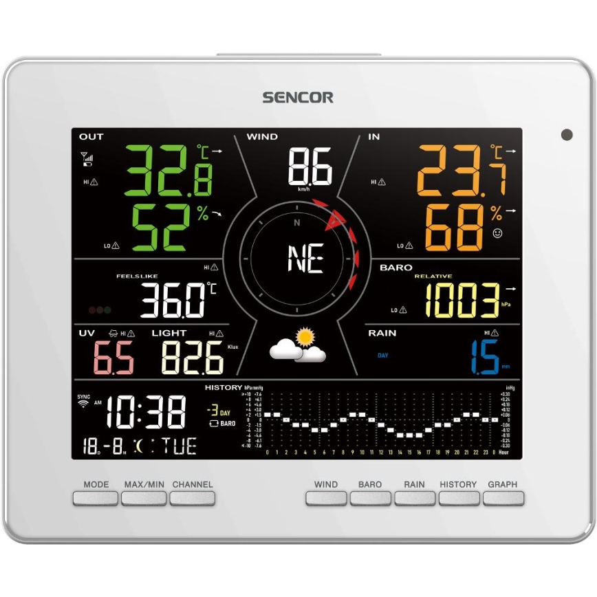 Sencor - Station météo professionnelle avec écran couleur LCD 5V 1xCR2032 + 3xAA + 2xAA Wi-Fi Tuya
