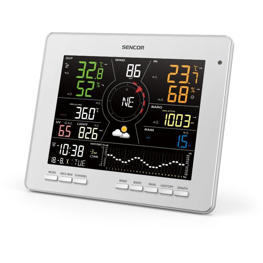 Sencor - Station météo professionnelle avec écran couleur LCD 5V 1xCR2032 + 3xAA + 2xAA Wi-Fi Tuya