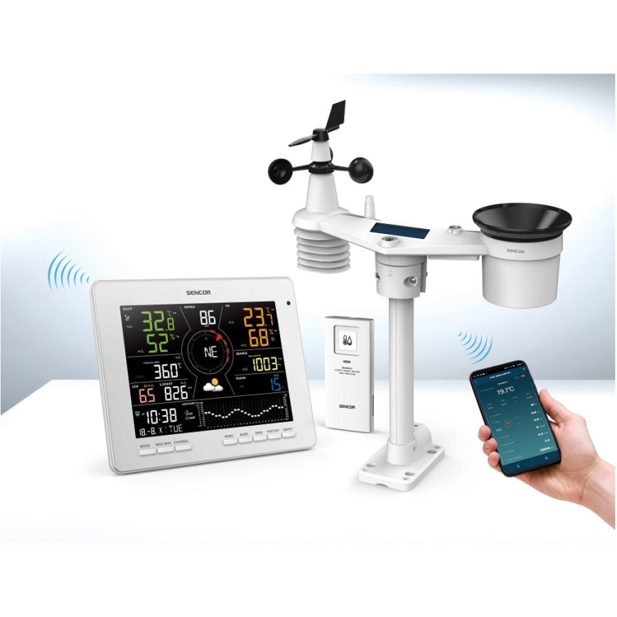 Sencor - Station météo professionnelle avec écran couleur LCD 5V 1xCR2032 + 3xAA + 2xAA Wi-Fi Tuya