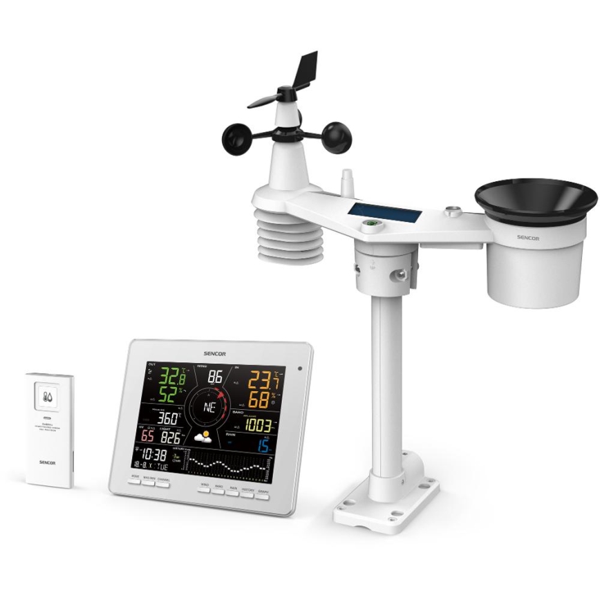 Sencor - Station météo professionnelle avec écran couleur LCD 5V 1xCR2032 + 3xAA + 2xAA Wi-Fi Tuya