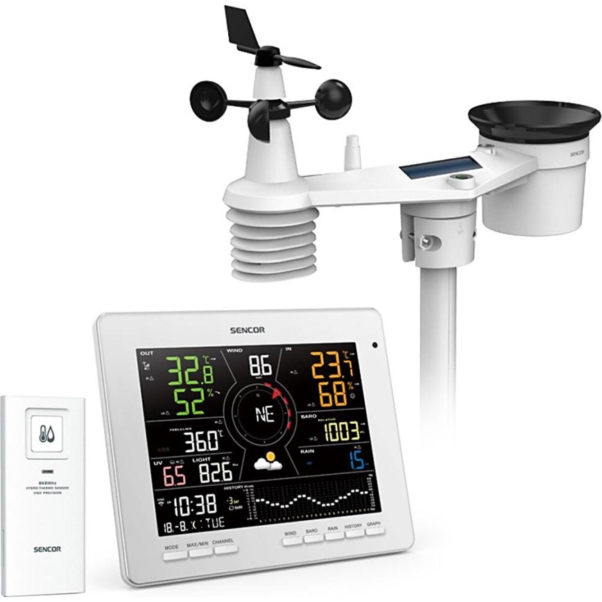 Sencor - Station météo professionnelle avec écran couleur LCD 5V 1xCR2032 + 3xAA + 2xAA Wi-Fi Tuya