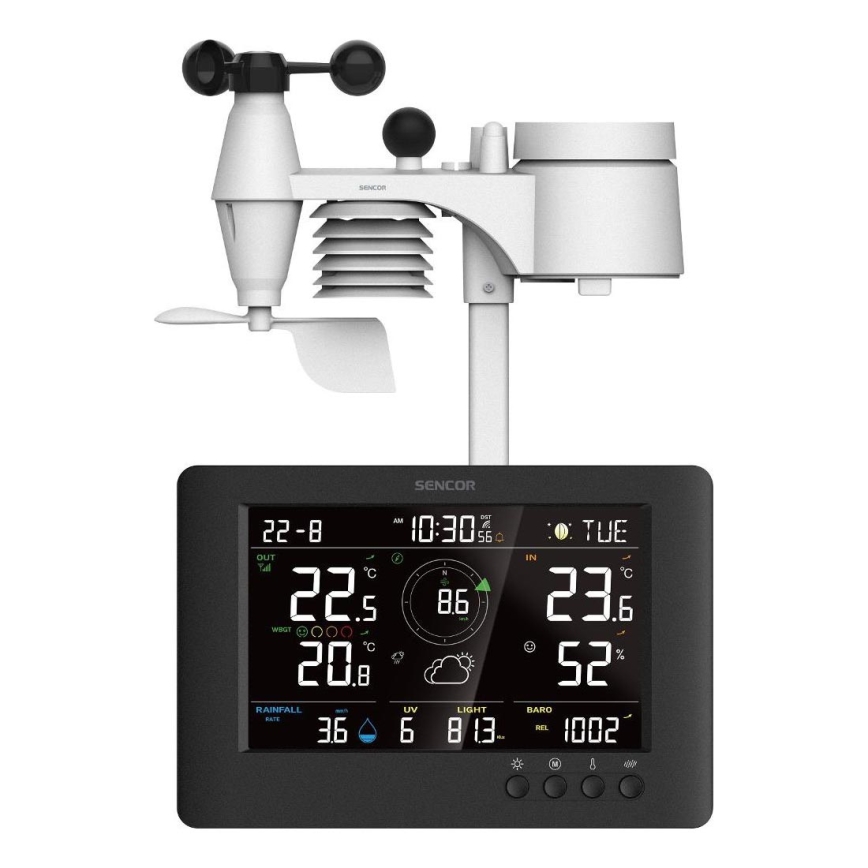 Sencor - Station météo professionnelle avec écran LCD couleur et réveil 5V/1xCR2032 + 3xAA
