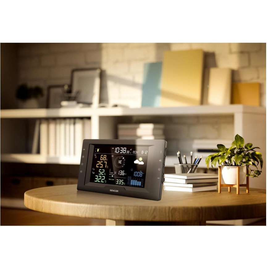Sencor - Station météo professionnelle avec écran LCD couleur et réveil, alimentation 5V/1xCR2032 + 3xAA