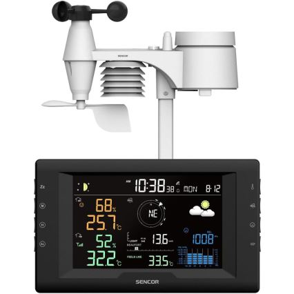 Sencor - Station météo professionnelle avec écran LCD couleur et réveil, alimentation 5V/1xCR2032 + 3xAA