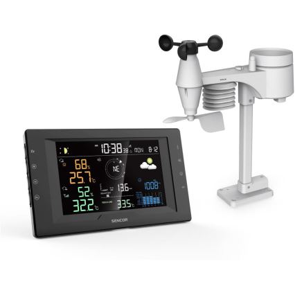 Sencor - Station météo professionnelle avec écran LCD couleur et réveil, alimentation 5V/1xCR2032 + 3xAA