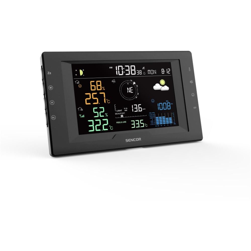 Sencor - Station météo professionnelle avec écran LCD couleur et réveil, alimentation 5V/1xCR2032 + 3xAA