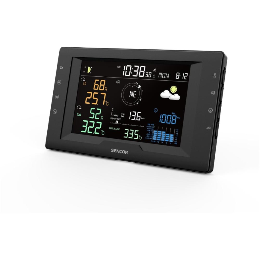 Sencor - Station météo professionnelle avec écran LCD couleur et réveil, alimentation 5V/1xCR2032 + 3xAA