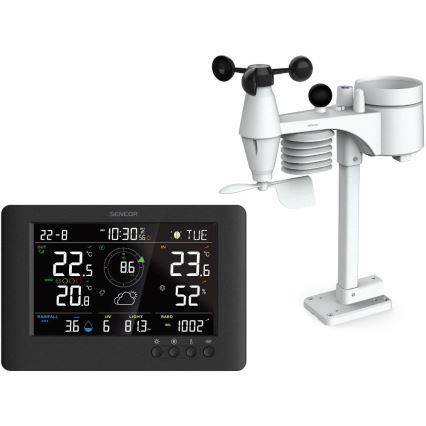 Sencor - Station météo professionnelle avec écran LCD couleur et réveil intégré 5V/1xCR2032 + 3xAA