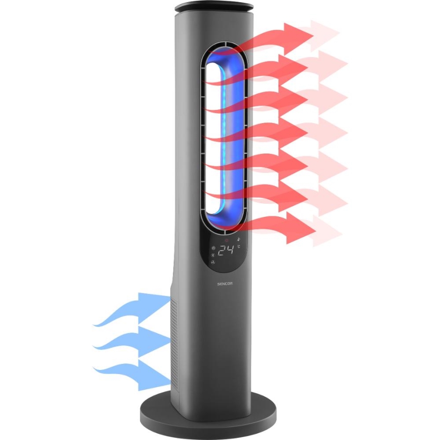 Sencor - Ventilateur colonne sans pales avec chauffage céramique 1200/2000W/230V anthracite + télécommande