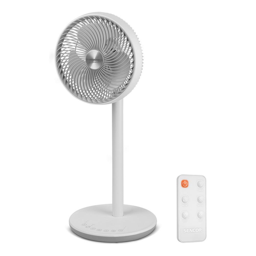 Sencor - Ventilateur sur pied 3D UltraSilent 26W/230V blanc + télécommande