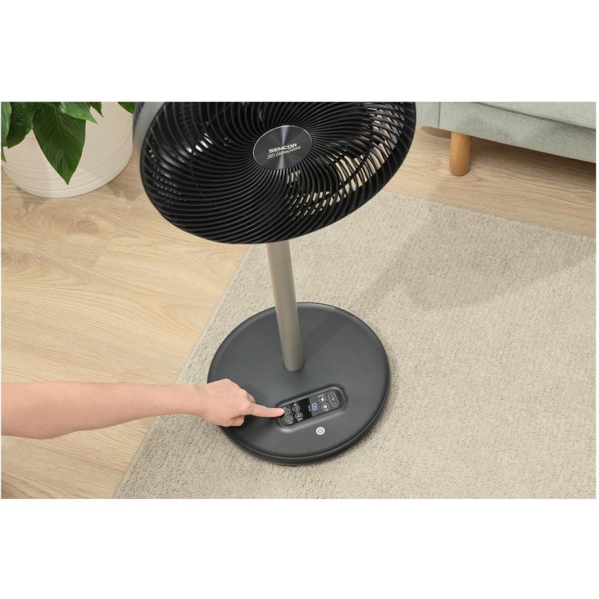 Sencor - Ventilateur sur pied 3D UltraSilent 26W/230V Wi-Fi noir + télécommande