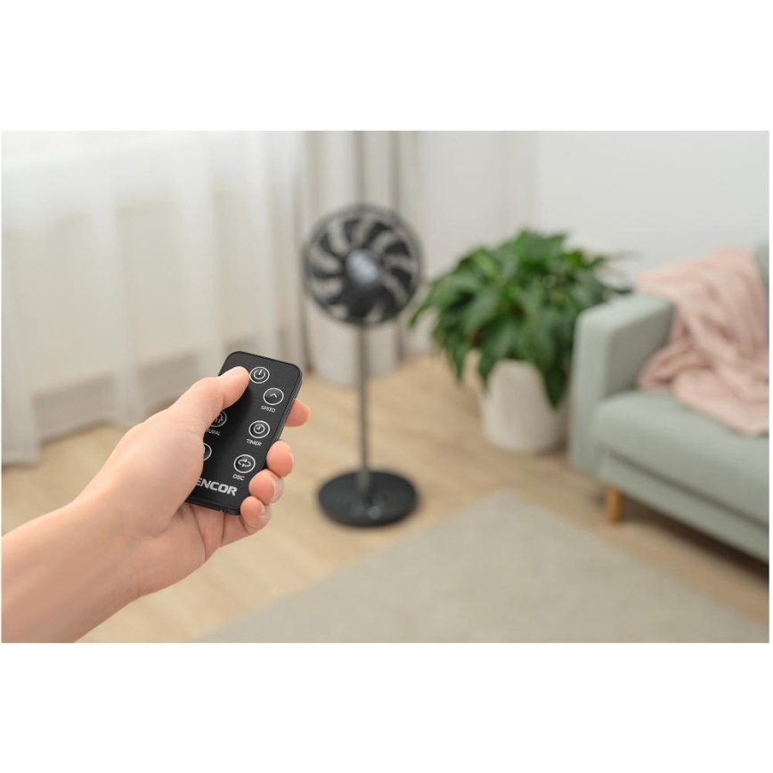 Sencor - Ventilateur sur pied 3D UltraSilent 26W/230V Wi-Fi noir + télécommande