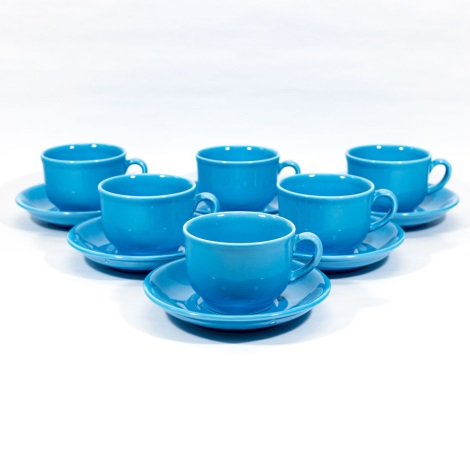 Service 6 tasse en céramique avec sous-tasse turquoise