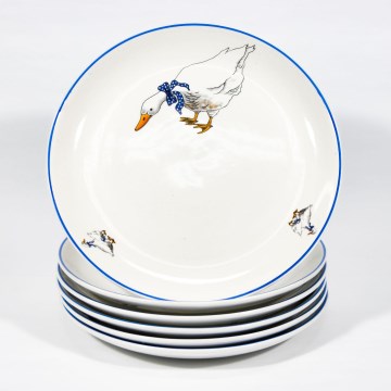 Service 6x assiette en céramique 24 cm blanc bleu