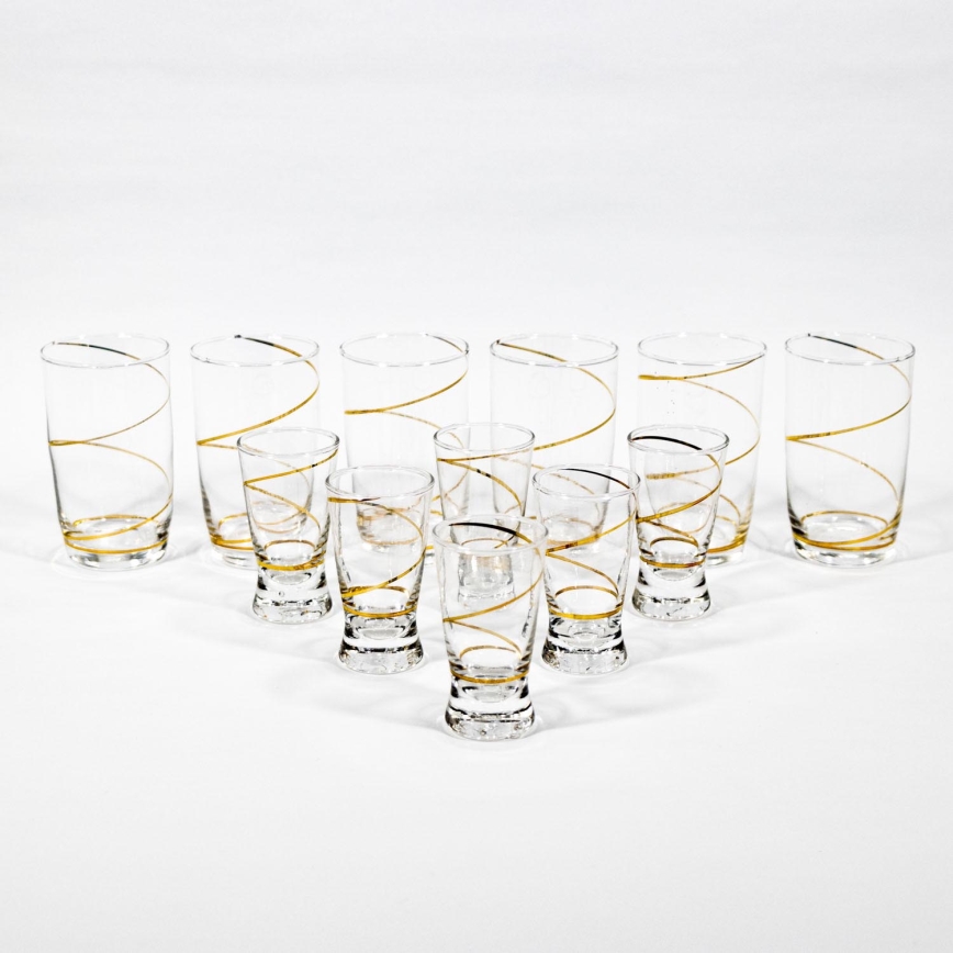Service 6x grand verre et 6x petit verre à shot transparent doré