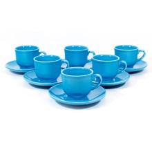 Service 6x tasse en céramique avec sous-tasse turquoise