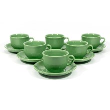 Service 6x tasse en céramique avec sous-tasse verte