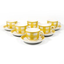 Service 6x tasse en céramique Lucie avec sous-tasse blanc jaune