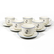 Service 6x tasse en céramique Lucie avec sous-tasse blanche avec motif d'oie