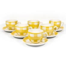 Service 6x tasse en céramique Tereza avec sous-tasse blanc jaune