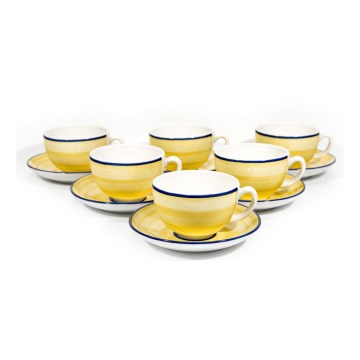 Service 6x tasse en céramique Tereza avec sous-tasse jaune bleu