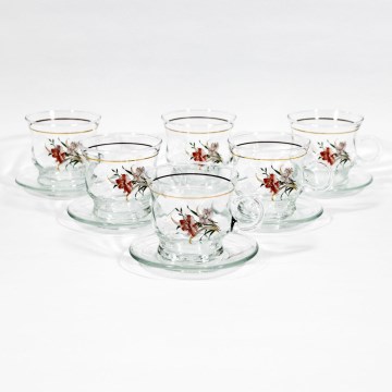Service 6x tasse en verre avec sous-tasse transparente