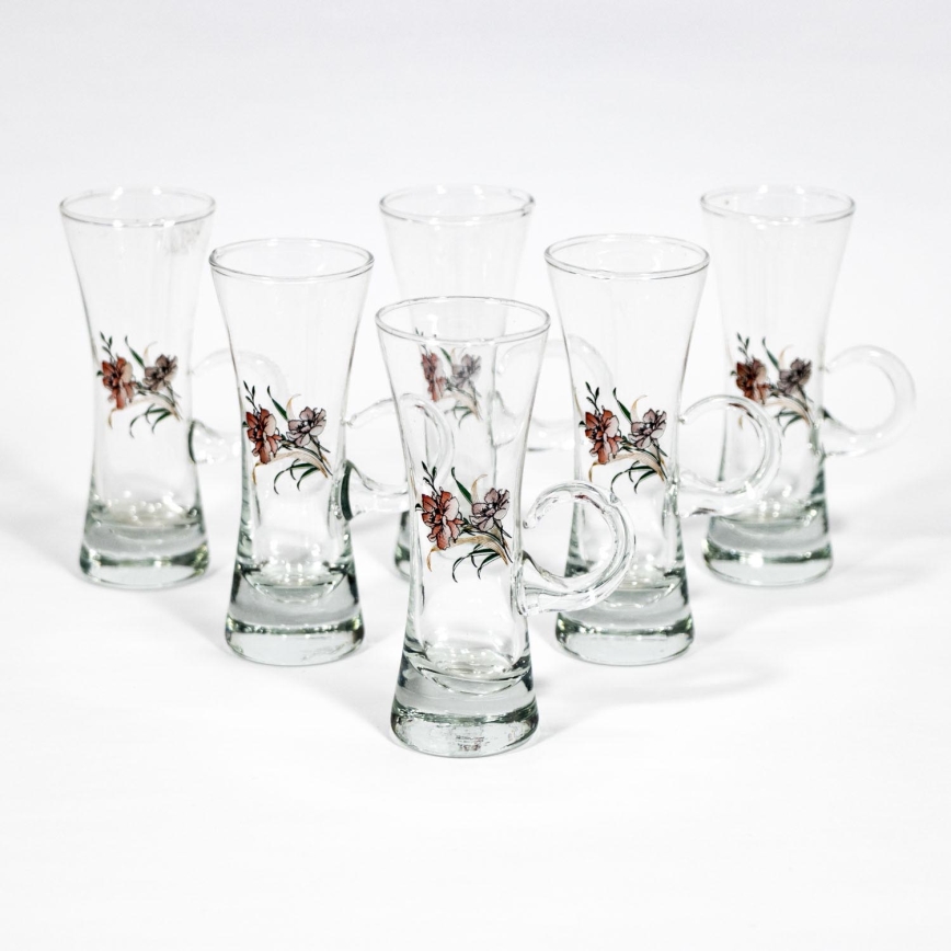 Service 6x verre à liqueur avec poignée transparent avec motif de bouquet de fleurs