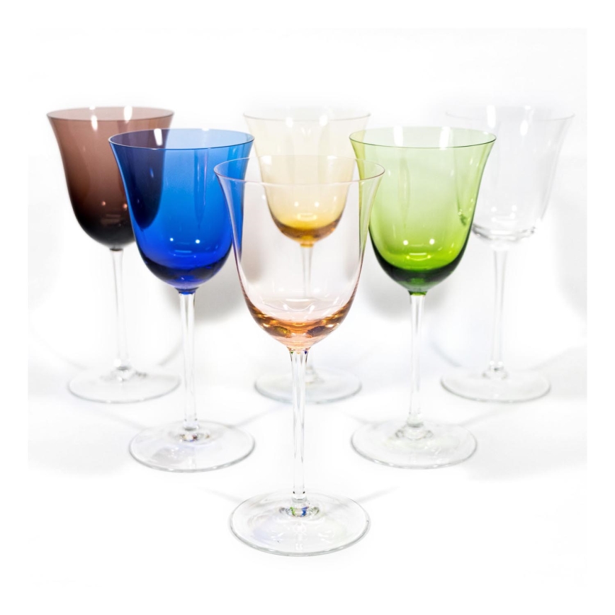 Service 6x verre à vin 220 ml transparent avec une teinte multicolore