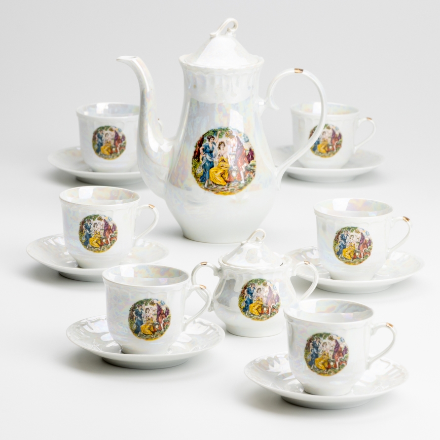 Service à thé en porcelaine blanc nacré