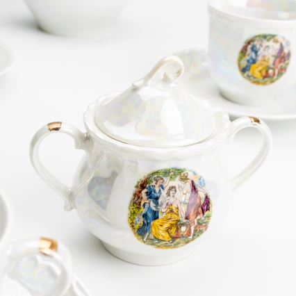 Service à thé en porcelaine blanc nacré