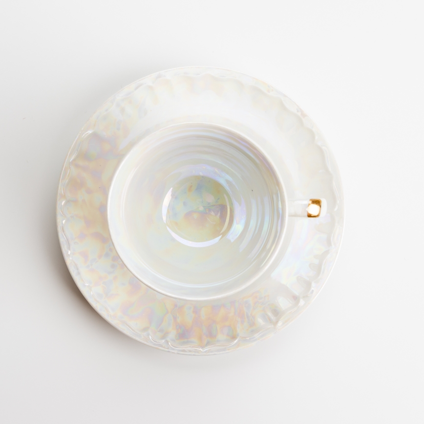 Service à thé en porcelaine blanc nacré