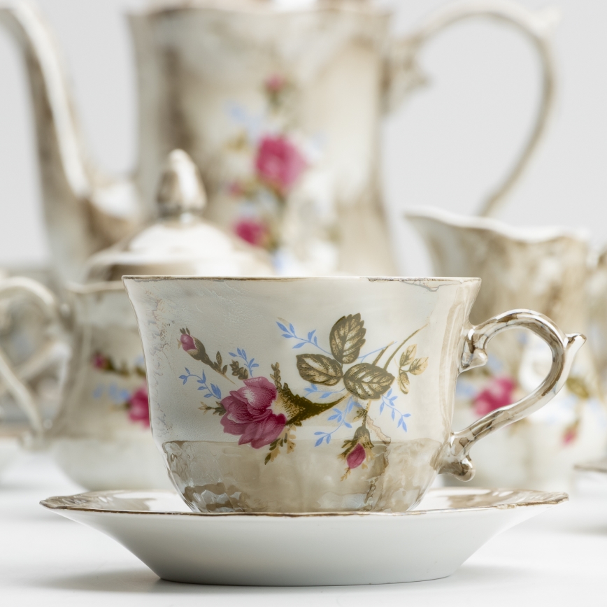 Service à thé en porcelaine marron rose