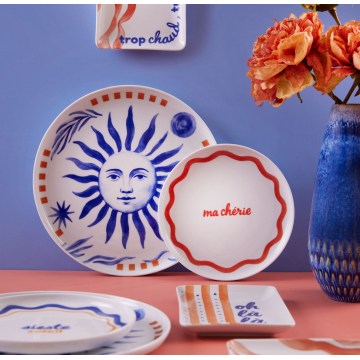 Service de table 12 pièces en porcelaine, élégant — disponible en rouge, bleu ou blanc
