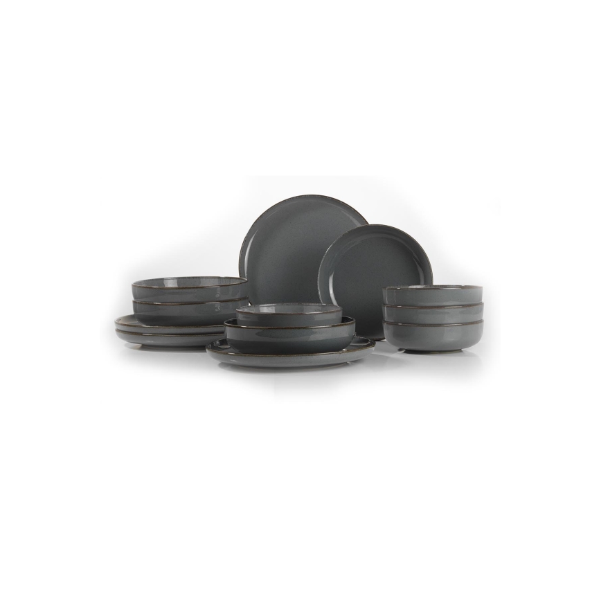 Service de table 12 pièces en porcelaine, gris