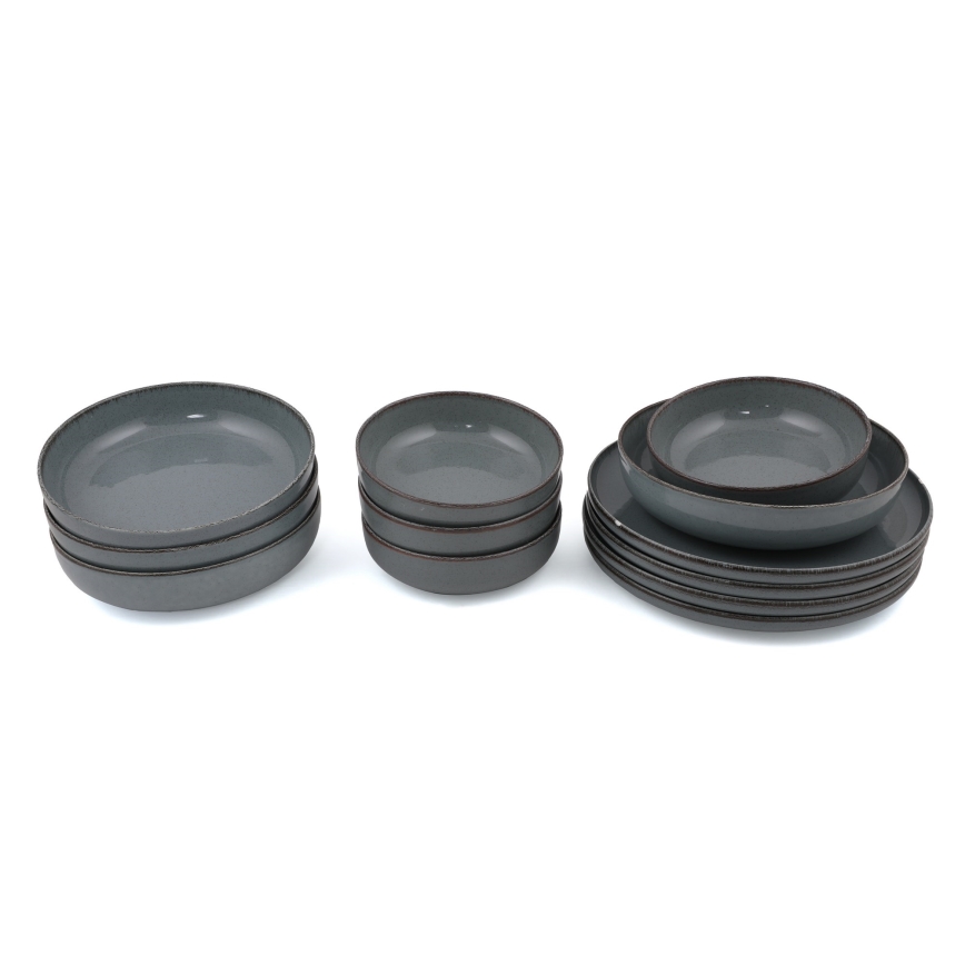 Service de table 12 pièces en porcelaine, gris