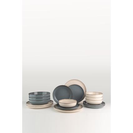 Service de table 16 pièces beige/bleu en porcelaine