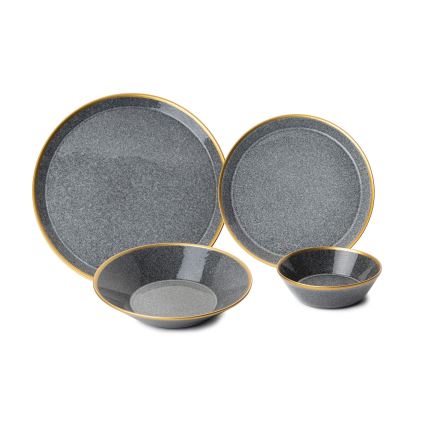 Service de table 16 pièces en porcelaine, anthracite et doré