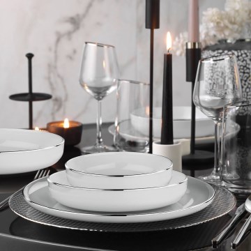 Service de table 18 pièces, blanc/argenté, en porcelaine