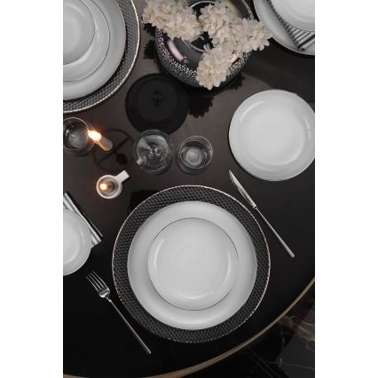 Service de table 18 pièces, blanc/argenté, en porcelaine