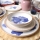Service de table 18 pièces, blanc/bleu/beige, céramique