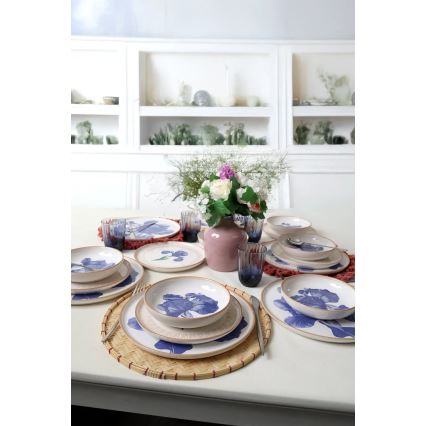 Service de table 18 pièces, blanc/bleu/beige, céramique
