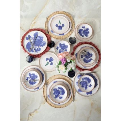 Service de table 18 pièces, blanc/bleu/beige, céramique