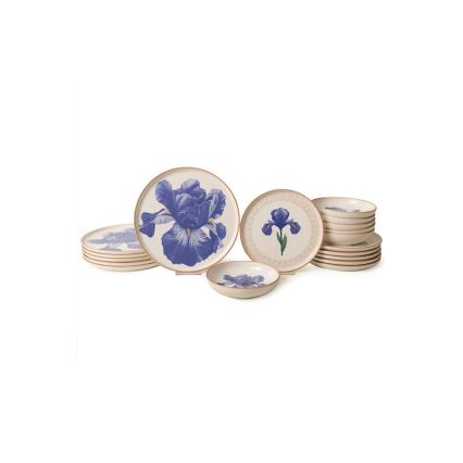 Service de table 18 pièces, blanc/bleu/beige, céramique